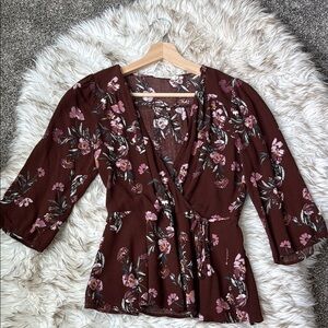 Floral Wrap Top - Brown and Pink